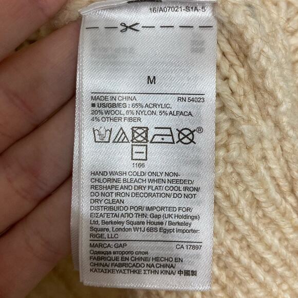 GAP Wool Alpaca Blend Cable Knit Beaded Sweater in Sand Khaki - Size M - Picture 5 of 6